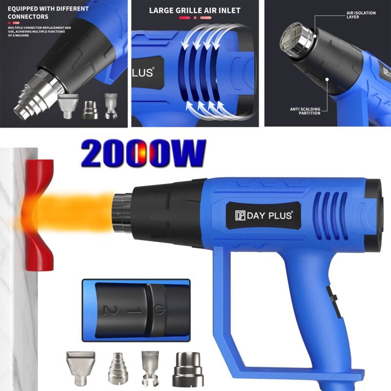 Heißluftpistole 2000W Heißluftgebläse Heißluftfön Heizluftpistole mit 4 Düsen DE