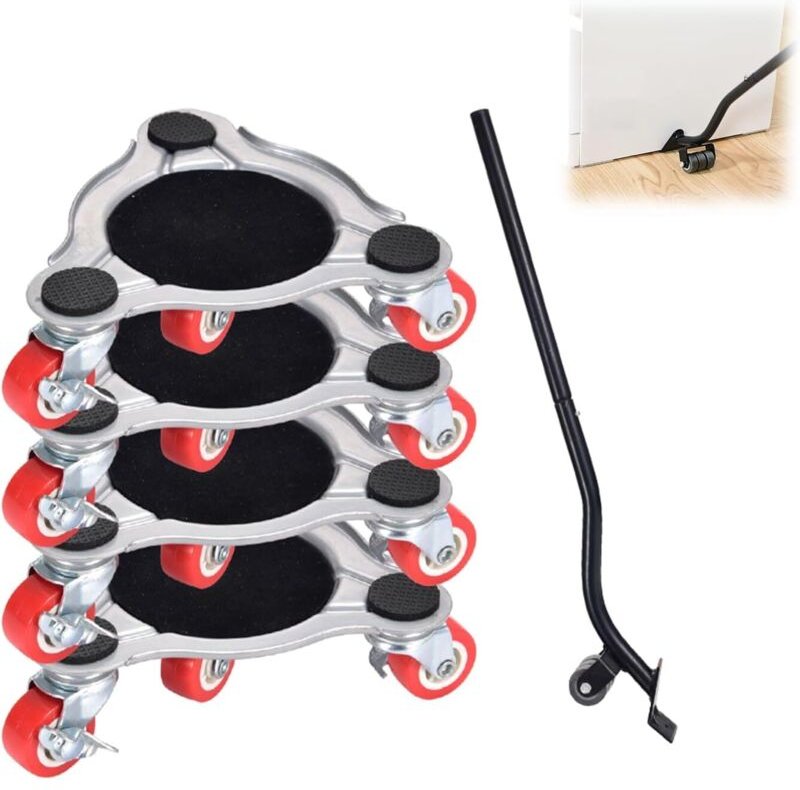 Thumbnail - Rollensatz für Möbel mit Schwerlastbelastung, 400 kg Tragfähigkeit, Umzugskit, Möbelheber, drehbare Rollen mit Bremse, U...