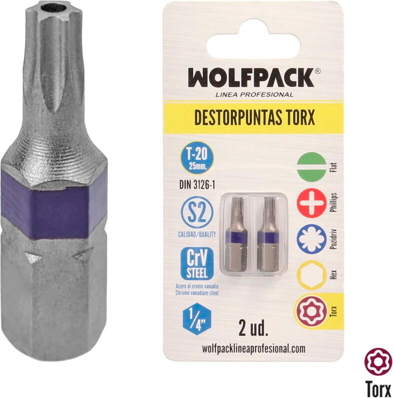 Manipulationssichere Torx 20-Schraubendreher-Bits (2 Stück). S2 Chrom-Vanadium-Stahl