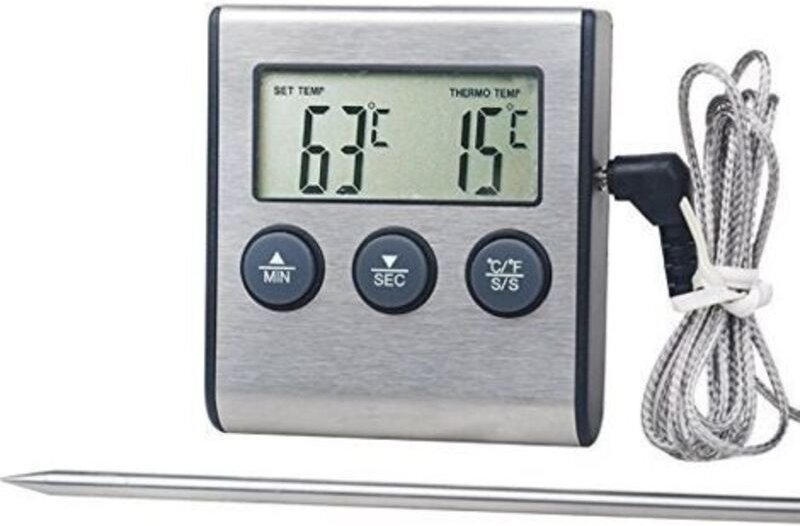 0-250°C Lebensmittel-Kochthermometer mit Alarm-Timer - Temperaturmessgerät für Küche BBQ