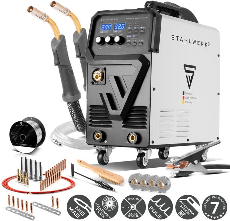 STAHLWERK Schweißgerät MIG 270 Puls Pro 4-in-1 Schutzgas-Schweißgerät Alu-Paket