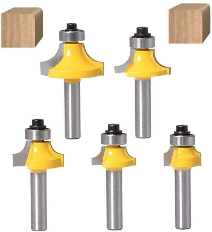 Set mit 5 8-mm-Rundfräsern, Rundschaftfräsern, Eckradiusfräsern, Abrund- und Kantenfräsern mit Kugellager für die Holzbe...