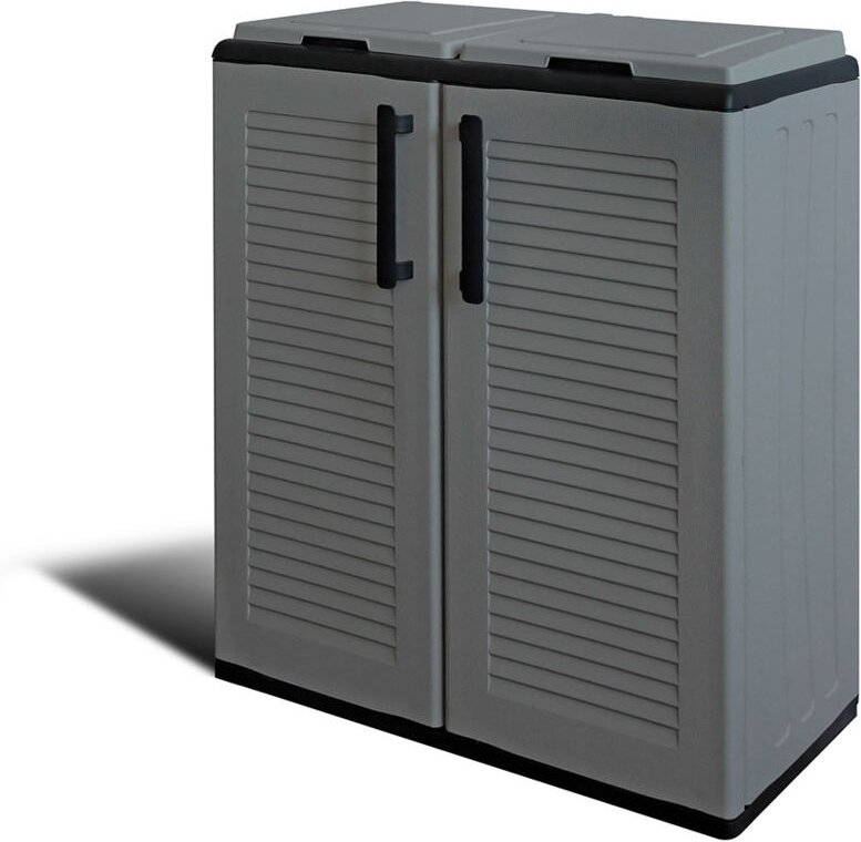 Niedrige Polypropylen-Schrank, Eco Easy Linie, Sortiersystem mit 2 Deckeln, Dunkelgrau, 68 x 37 x 84 cm