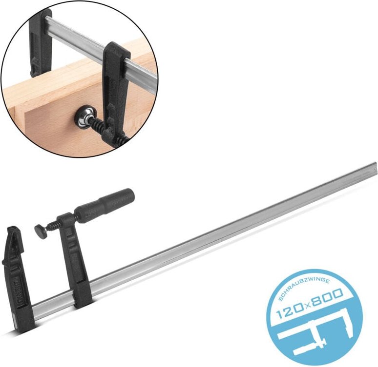STAHLWERK Schraubzwinge 120x800 mm Klemmzwinge aus Stahl und Kunststoff F-Zwinge