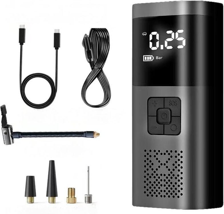 Tragbarer Luftkompressor, kabelloser Autoreifenfüller mit Manometer, Mini-Kompressor 150 PSI 12 V DC, Autozubehör für Mä...