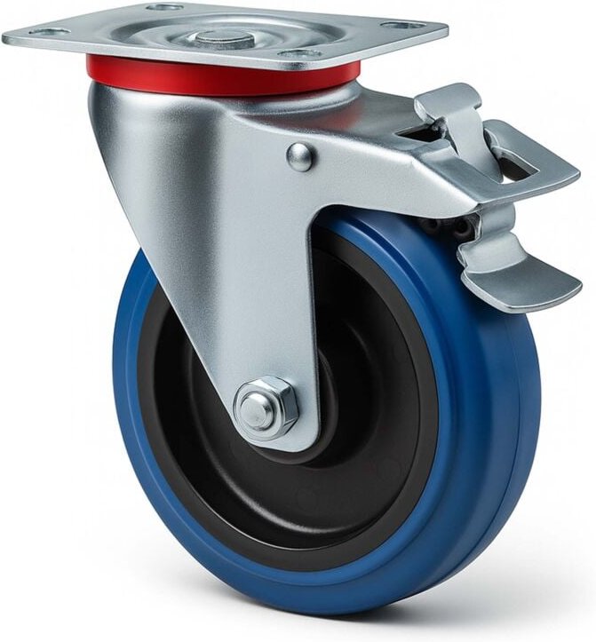 Lenkrolle 125mm mit Kunststoffrad, Bremse und Anbauplatte Transportrolle bis 200kg leiser Lauf Möbelrolle Laufrolle Möbe...