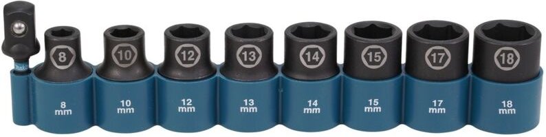 Makita Schlagnuss Set 9 teilig 1/2 Zoll Vierkant Sechskant-Adapter CR-MO E-16645