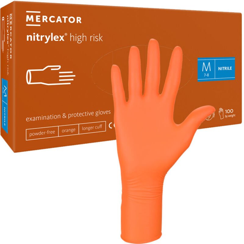 Mercator Nitrylex High Risk M orangefarbene Nitrilhandschuhe, 100 Stück
