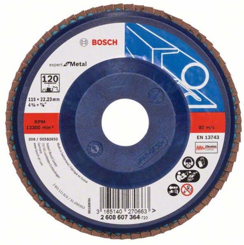 Bosch - Fächerschleifscheibe Expert for Metal 115 22,23 120 gerade Kunststoffteller - 2608607364