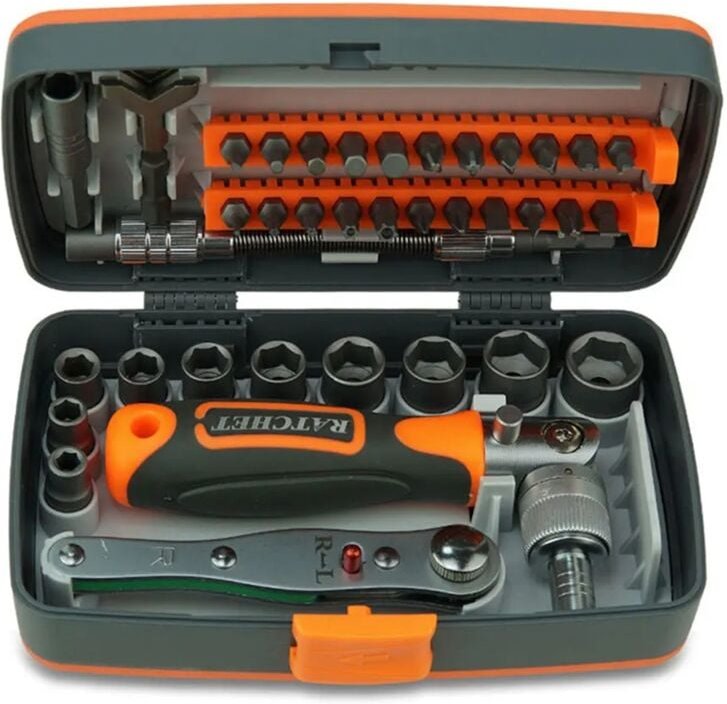 Präzisions-Ratschenschraubendreher-Set, 38-teilig, V-Bit mit Universalschlüssel, 180 Grad verstellbarer Griff, Reparatur...