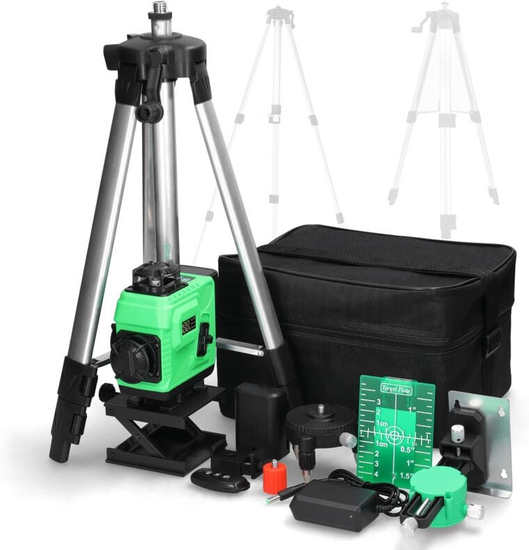 16-Linien-Laser mit Ständer, 4x360° selbstnivellierender Baustellenlaser, Grün 4D, drehbar mit 2400 mAh wiederaufladbare...