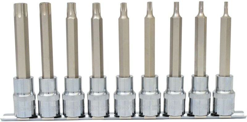 1/2' CHROMEplus Bit-Stecknuss-Satz Torx, Bohrung, lang, 9-tlgTB20-TB60