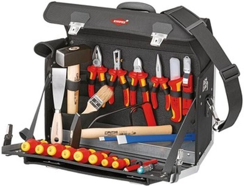 Knipex - Werkzeugtasche aus starkem Rindsleder mit Vortasche, Seitenteile und Bodenwanne aus schlagfestem HDPE-Kunststof...