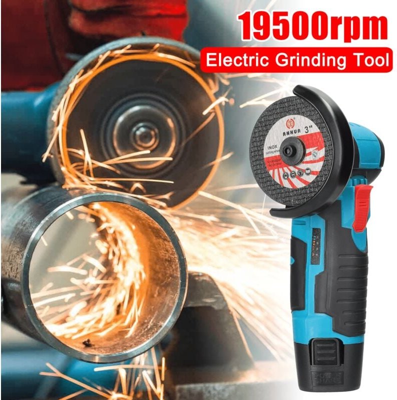 Ej.life - Mini-Akku-Schleifer, 76 mm Mini-Akku-Scheibenschleifer, Akku-Winkelschleifer mit Ladegerät und 2 1500-mAh-Akku...