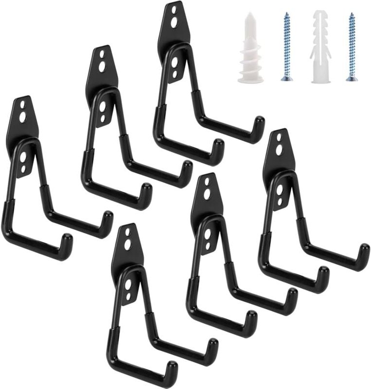 Set mit 6 robusten Garagenhaken – Tragkraft bis zu 45 kg (100 lb), Stahlregal und Organizer für Gartengeräte, Leitern, S...