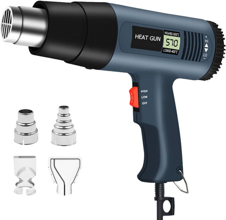 Profi-Heißluftpistole 2000W, Heißluftpistole mit LCD-Bildschirm, 2 Modi, variable Temperaturregelung (50℃-600℃)