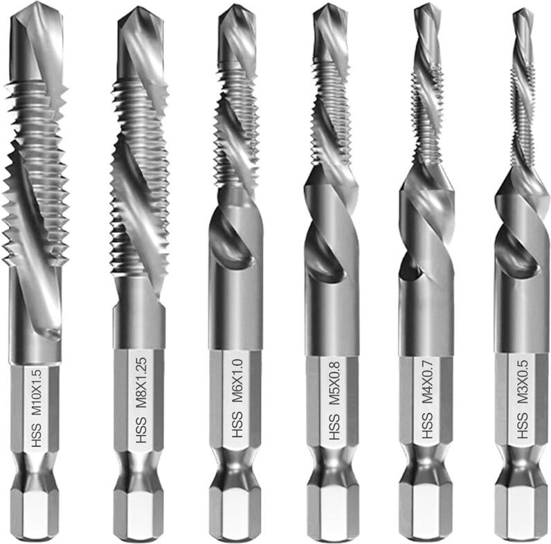 6-teiliger Kombinationsbohrer-Satz M3, M4, M5, M6, M8, M10 mit 6-mm-Sechskantschaft, Gewindeschneidset, Maschinengewinde...