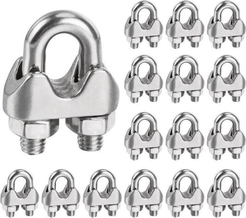Edelstahl-Kabelklemmen 6 mm, 16 Stück, Befestigungselemente für 6-mm-Metallkabel, M6 U-förmige Metall-Kabelklemmen für 6...