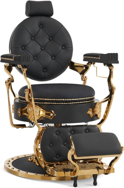Friseurstuhl mit Kopfstütze Kippbar, Barber Stuhl Retro Vintage, Drehbar & Höhenverstellbar, Hydraulisch, Kunstleder, 86...