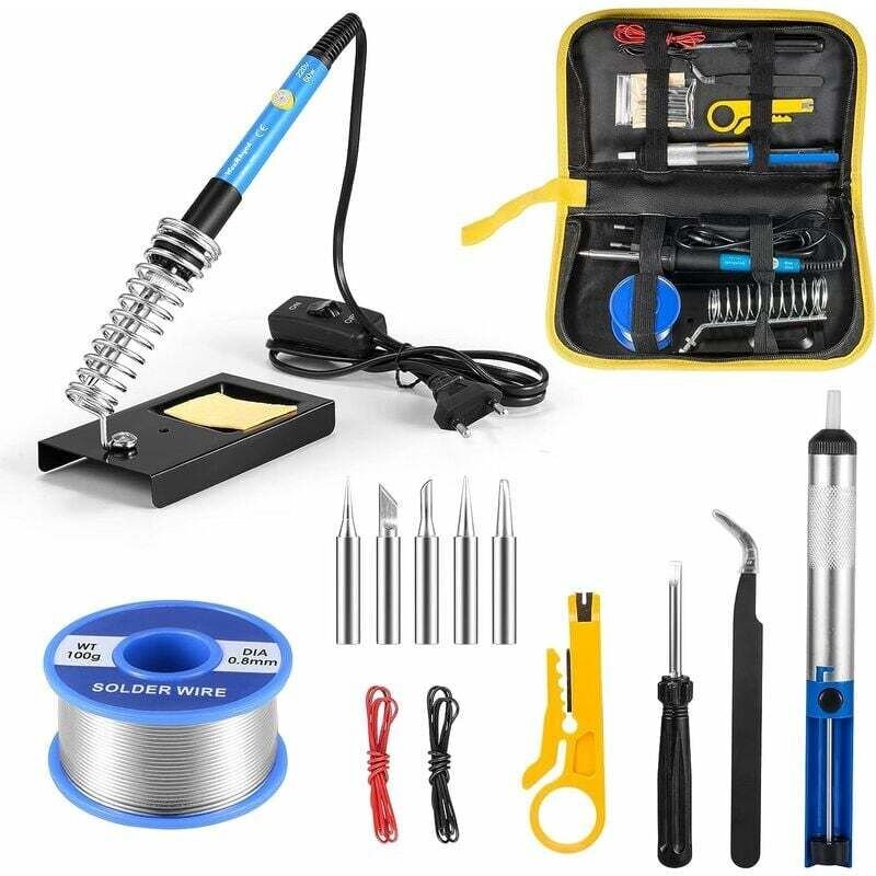 Komplettes Lötset mit 220V-Lötkolben, 5 Lötköpfen, Entlötpumpe und Ständer - Für Einsteiger und Profis geeignet