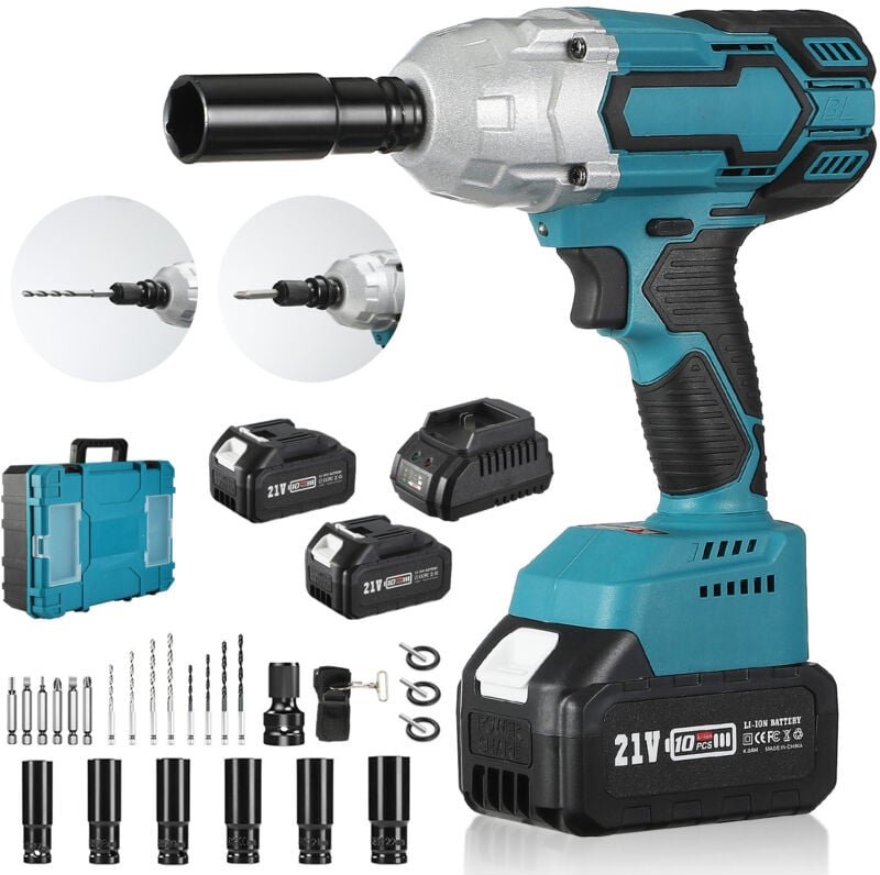 Rosahqnda - 650 Nm Akku-Schlagschrauber, bürstenloser Motor, mit 2 x 4,0 Ah Lithium-Akkus, für Familienautos