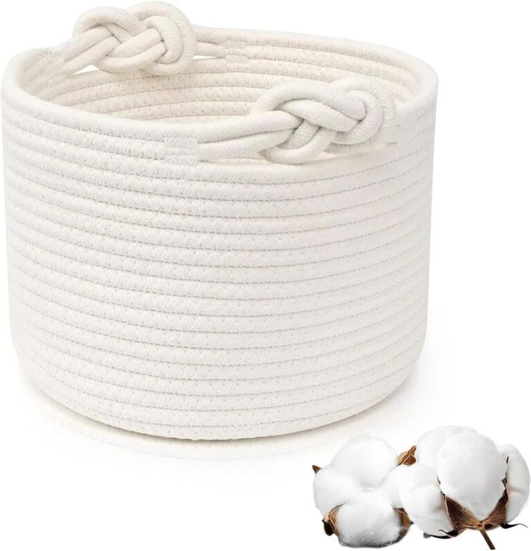 Wäschekorb aus gewebter Baumwolle mit Griffen – Stapelbarer Aufbewahrungskorb für Kleidung, Spielzeug, Bettwäsche, Wohn-...