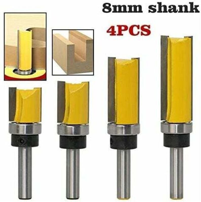 4-teiliges Kopierfräser-Set, 8-mm-Schaft-Holzfräser mit 38-mm-Fräsblatt, hochwertiger legierter Stahl für Massivholz/Spa...