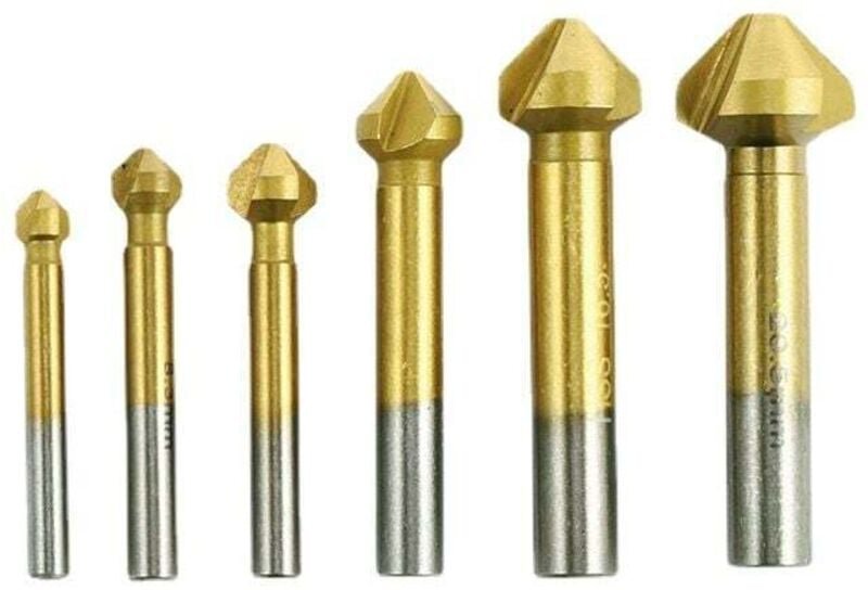 6-teiliger 90°-Schaftfräsersatz, HSS-Schaftfräsersatz, titanbeschichtet, 6,3–20,5 mm, Schaftfräser (konischer Schaftfräs...