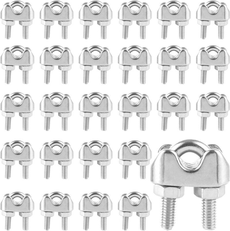 Edelstahl-Kabelklemme, Stahlkabelklemme, U-förmige Kabelklemme für Drahtseile, Drähte und Schnüre, 30 Stück – M4 – 4 mm