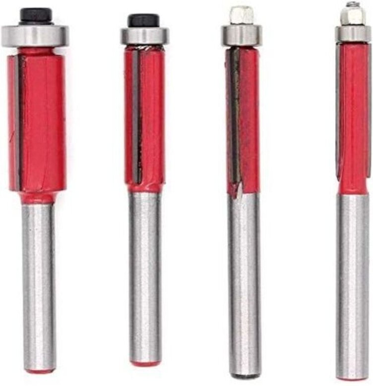 4-teiliges 1/4"-Kopierfräser-Set, Heimwerker-Holzbearbeitungswerkzeuge mit Kugellager, Bündigfräser