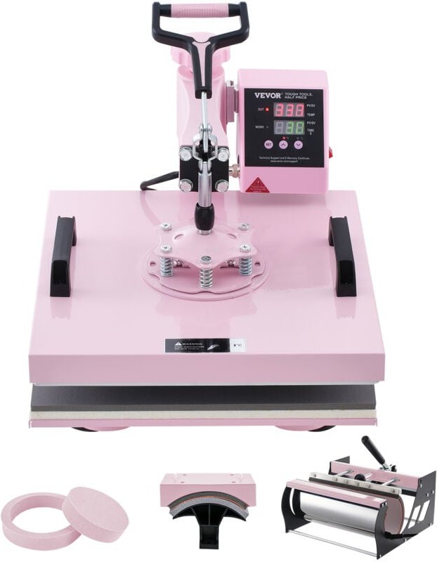 Hitzepresse, 15 x 15 Zoll, 5-in-1-Wärmeübertragungsmaschine mit 30-oz-Tumbler-Presse, 360° wegschwenkbares T-Shirt-Press...