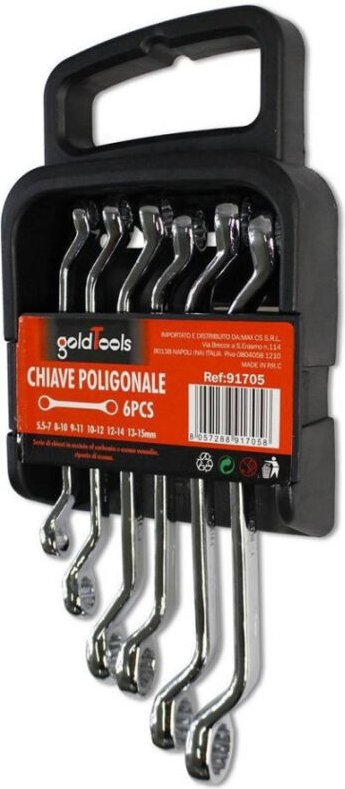 Trade Shop Traesio - Trade Shop - ringschlüssel mit doppelgebogenem kopf, 6 stück, langer schlüssel aus chrom-vanadium 9...