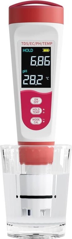 4-in-1 pH-Meter, Wasserqualitätstester für pH/TDS/EC/Temperatur, IP67 Digital-pH-Meter mit automatischer Kalibrierung un...