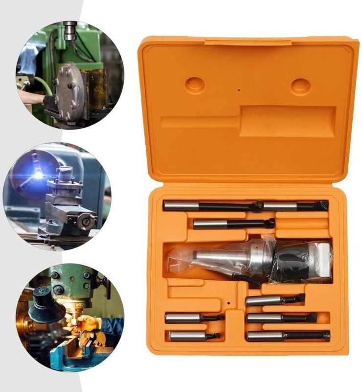 9 pcs Ausdrehkopf Bohrkopf MK2/ M10, Universal Ausdrehkopf, Ausdrehkopf Bausatz, 50 mm mit Bohrstangen Fräsmaschine Bohr...