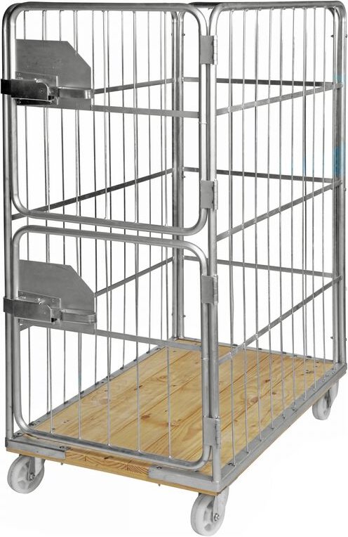 Kongamek Rollcontainer verzinkt 1200x750x1700mm mit Holzboden, 4 Gitterwänden 100x380mm und 2 halb öffnende Türen und Br...