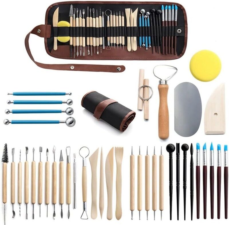 40-teiliges Tonwerkzeug-Set für Töpferarbeiten, Modellierwerkzeuge, Polymerclay-Werkzeugset, Keramikwerkzeuge für DIY-Ba...