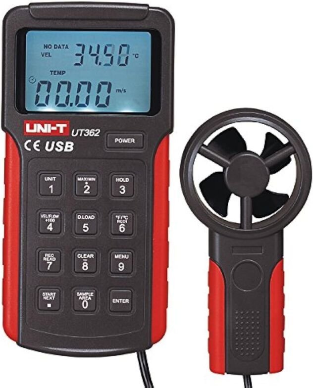 UT362 UT360 Serie Erweitertes digitales Anemometer, 2 m/s-30 m/s, 0°C-40°C/32°F-104°F