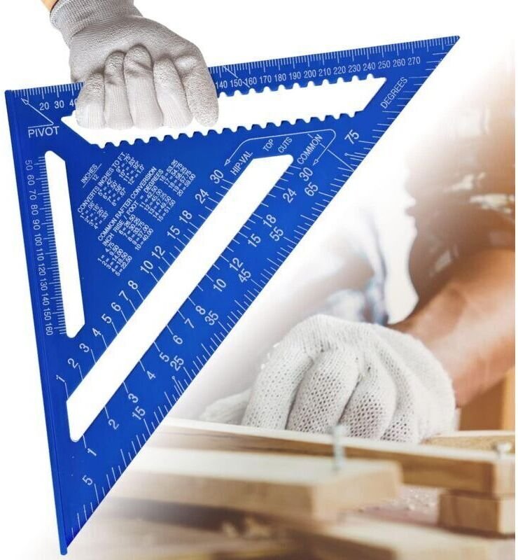 Multifunktionaler Zimmermannswinkel, 180 mm, Metall/Aluminium, Lineal, Winkel, Anreißlehre, Führung, Winkelmesser, 45/90...