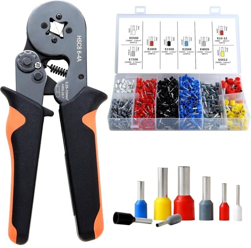 Crimpzange, HSC8 6-4 Crimpzange, 1200 elektrische Crimpklemmen 0,25-10mm² - Crimpzange für Elektroinstallationen und Fah...