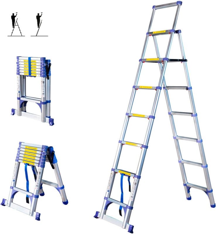 Teleskop-Trittleiter mit 8 Stufen EXTENDACT8, Teleskopleiter 2,3m+2m, faltbare Teleskop-Trittleiter, Max. Arbeitshöhe 3,...