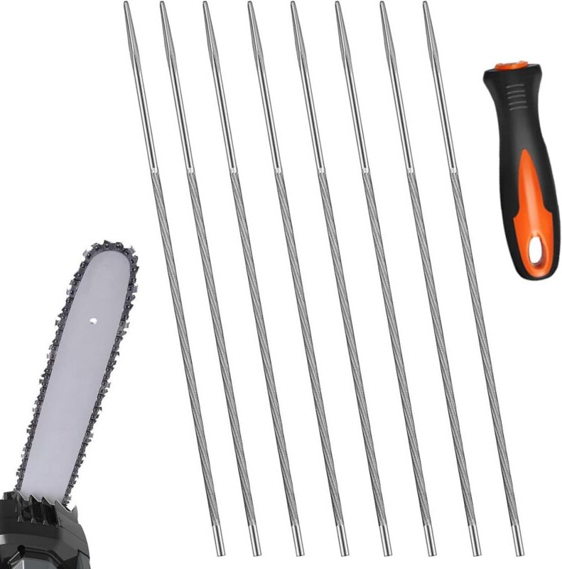8-teiliges Rundfeilen-Set für Kettensägen, 4,0 mm Schärffeilen, Kettenfeile mit gehärtetem Stahlgriff, Rundfeilen für pr...
