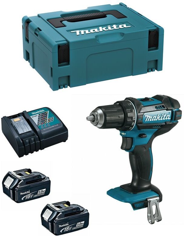 Bohrschrauber MAKITA DDF482RTJ (2 x 5,0 Ah + DC18RC + MAKPAC 2)