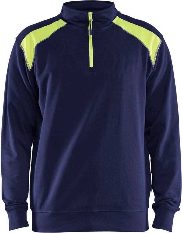 Arbeits-Sweatshirt mit Doppelkragen 3353 - Marine/Neongelb XXL