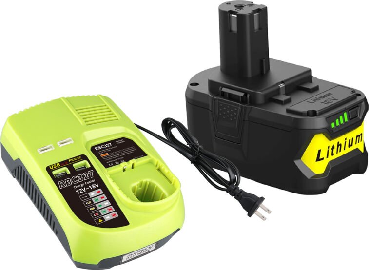 Pdstation - 5,0 Ah Ersatzakku für Ryobi 18V mit P117B Ladegerät. Kompatibel mit Ryobi 18V-Akkus P102, P103, P104, P105, ...