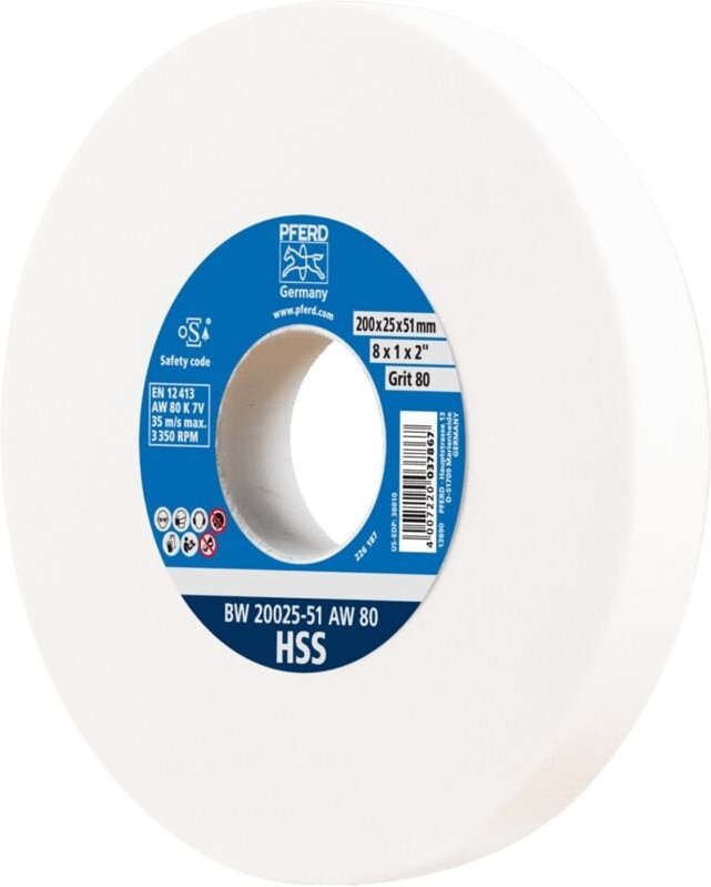 Schleifbockscheibe ø 200x25 mm Bohrung-Ø 51 mm A80 zum Schärfen von HSS-Bohrern - Pferd