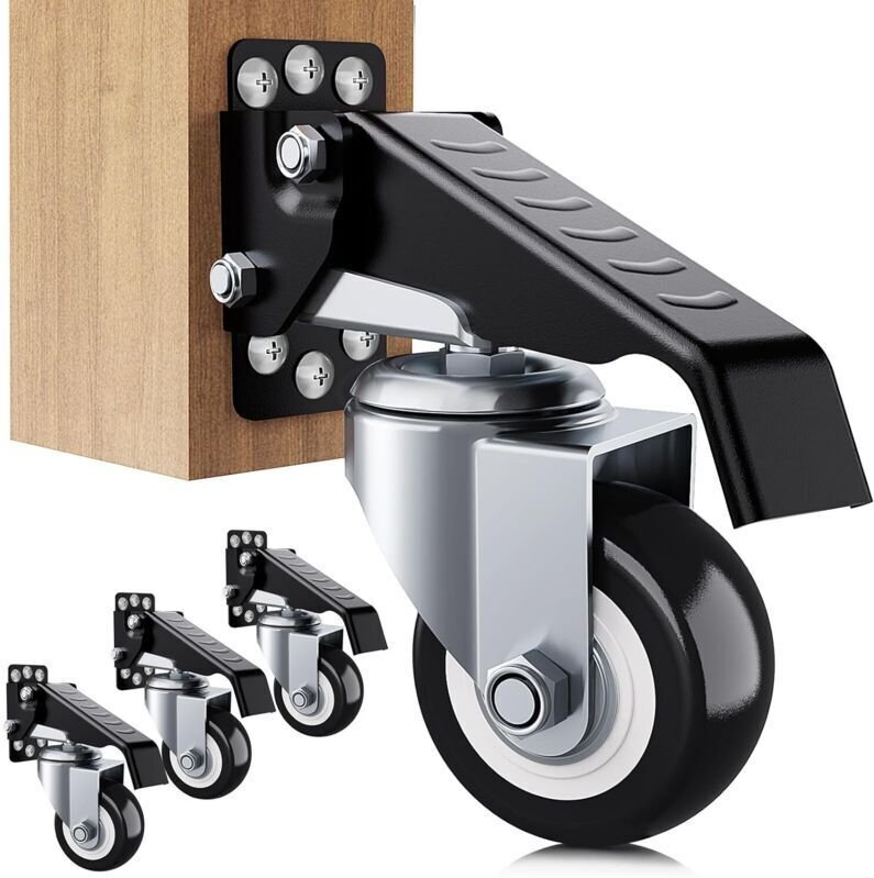 Werkbank-Rollensatz, Tragkraft 300 kg, 4 robuste, einziehbare Werkbankrollen, Stahlkonstruktion, Urethanräder