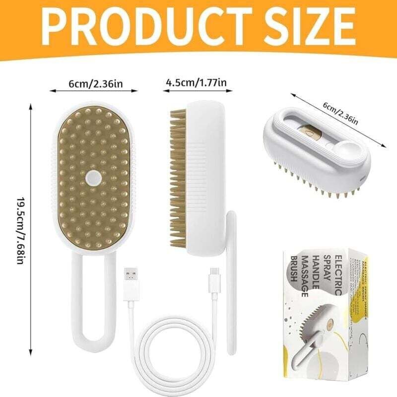 3-in-1 Dampfbürste für Hunde und Katzen, Sprühmassagekamm für Katzen, Bürste für Hunde mit langem/kurzem Fell, Dampfbürs...