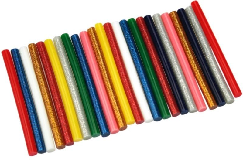 24 Heißklebesticks 7,2mm x 100mm farbig bunt Glitzer