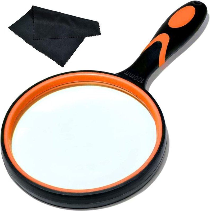 100-mm-Leselupe, große tragbare 10-fache Vergrößerung mit weichem, rutschfestem Gummigriff, Durchmesser.