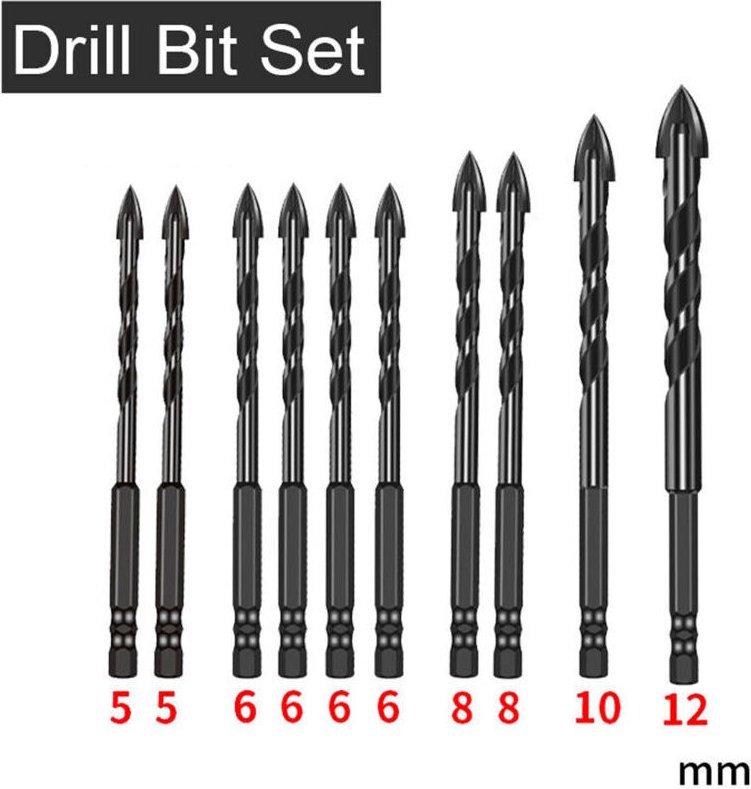 Vtizikl Lot de 10 forets en carbure de tungstène pour pierre, carrelage, brique, céramique, verre, métal, plastique, boi...